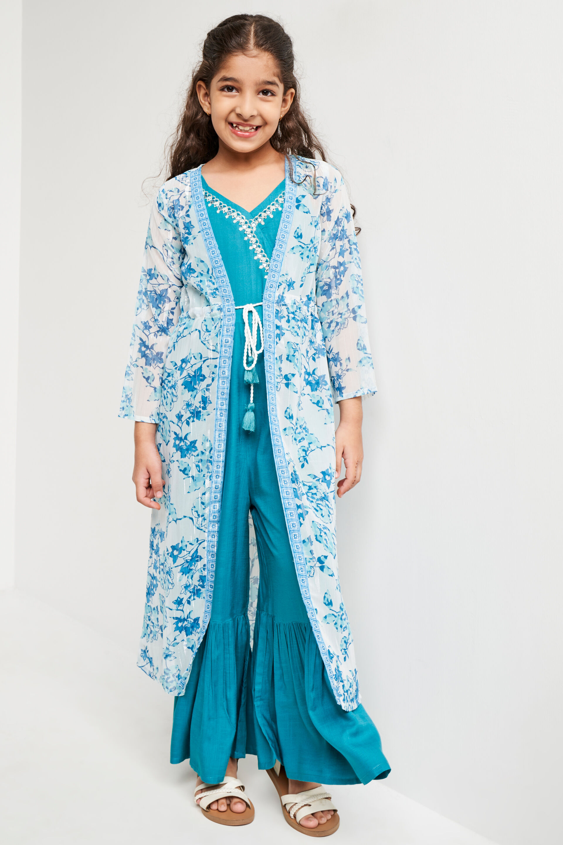 Blue Floral Flared Suit, Blue, image 2